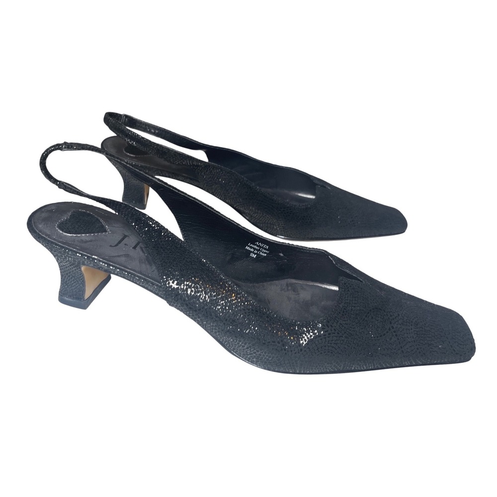 Square Toe Slingback Kitten Heel Leather Mosaic J Renee Women 9 Black